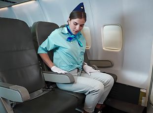 Naked stewardess masturbates at business class