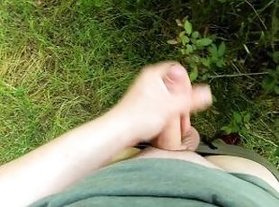 Outdoor jerking off in the bush while people are nearby