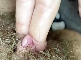 Extreme closeup big clit licking toy orgasm hairy pussy