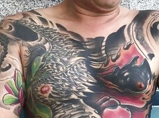 azijski, tata, u-javnosti, odrasli, homo, buckast, kamera, bazen, tata-daddy, tetovaže