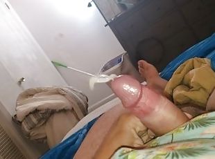 Quick self handjob with messy cumshot. A lot of cum