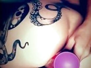 traseiros, teta-grande, masturbação, amador, anal, brinquedo, dildo, rabo, sozinho, tatuagem