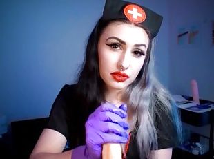 sykepleier, amatør, handjob, pov, latex, alene, tattoo, små-pupper, erting