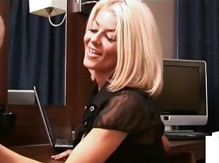 Small dick mistress wanking in office in erotic couple