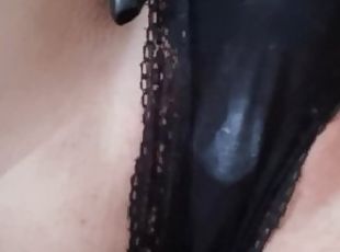 In wet panties masturbation with glove till orgasm