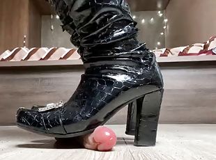 Naughty lover Lara tramples a huge cock. Foot fetish and boot fetish