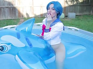 Amy Smokes On Inflatable Dolphin