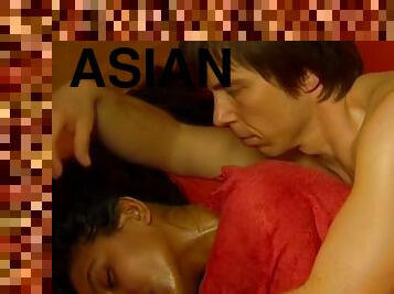 asiatisk, interracial, milf, massasje