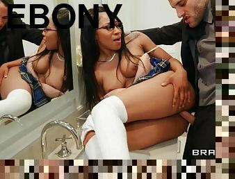Kinky ebony Lala Ivey pleasuring horny stud in the bathroom