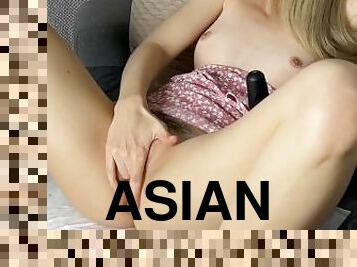 asiatisk, hårete, onani, orgasme, pussy, squirt, leke, fingret, stram, alene