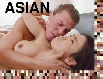 Asian hottie spreads her legs wide open for Ricky's cock