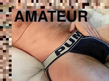 Fun with bulge in hotel strap and leaking precum