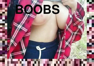 Flashing boobs in the forest