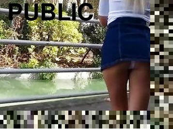 Walking public and show panties and shaved pussy