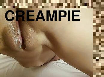 doggy, muschi, dilettant, immens-glied, creampie, paar, gesichtspunkt, beule, glied