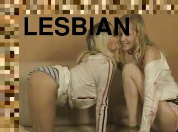Blonde lesbians having fun together
