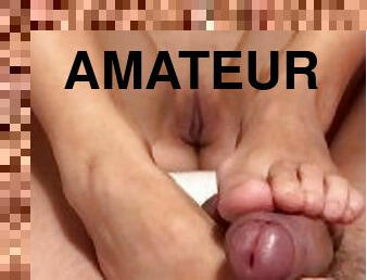 Amateur Wife give husbands friend a footjob