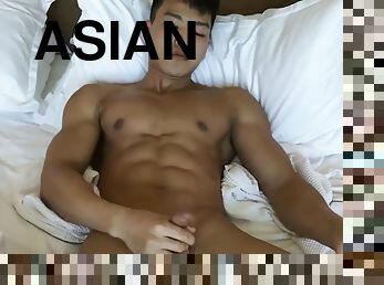 asiatique, baignade, masturbation, douche, solo, musclé