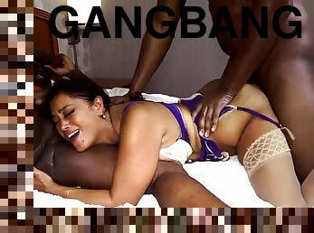 Curvy hispanic vixen interracial gangbang