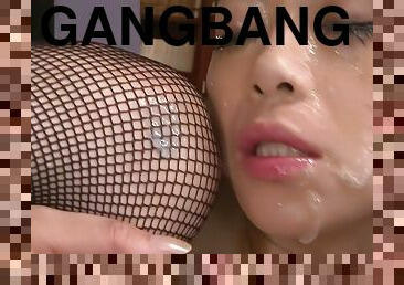 Hardcore gangbang action with skinny Asian whore