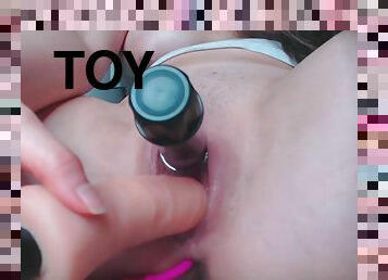 close up on nice pink snatch and ass penetrated with toys