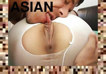 asiatisk, strumpbyxor, brudar, cumshot, hardcore, rumpa-butt, fetisch, hårt