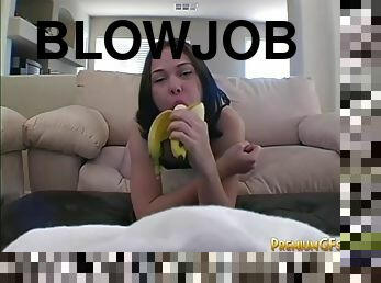 Sweet Teen Eating Banana Demo how to give a blowjob