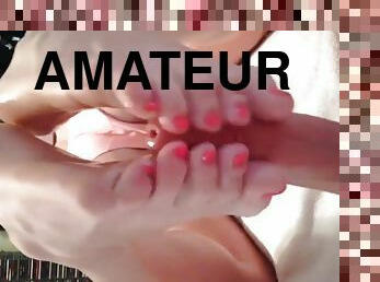 amateur, pieds, blonde, fétiche, branlette-avec-les-pieds