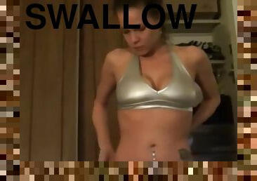 Fierce dick sucking with cum swallow from bigtitted girl in silver bikini!