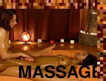 lesbisk, massage, brunett