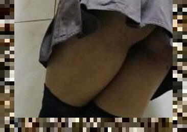 College girl desperate pee in white panties.