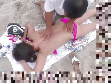 Horny Guy Japanese Massage Topless Girl Public Beach