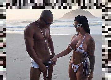 Curvy Latina enjoys a black cock at the beach - Interracial