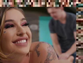 Kleio Valentien gags on a big cock to get it ready for fucking action