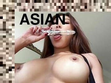 asiatique, gros-nichons, masturbation, orgasme, giclée, jouet, pornstar, horny, gode, solo