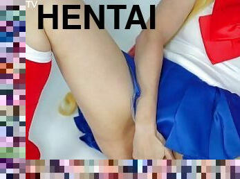 masturbation, chatte-pussy, babes, japonais, blonde, anime, hentai, gode, solo, rasé