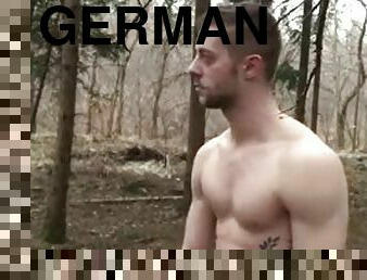 German boy naked in public outdoor masturbation in the woods in the rain jerks off small cock big cock muscle g string