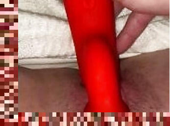 Close-Up With A Red Dildo )