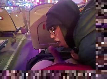 PUBLIC POV: AMATEUR WIFE STROKES & SUCKS COCK ON TOUR BUS IN NYC