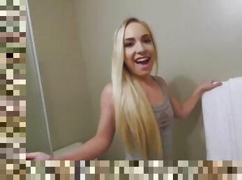 Naughty blonde stepsis wants to suprise me with blowjob on bathroom