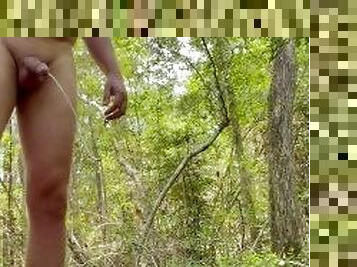 Pissing and cumming in the woods and almost getting caught