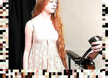 Innocent teen redhead bound by her master