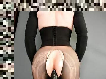 strumpfhosen, russin, transsexueller, dilettant, anal-sex, spielzeug, schwarz, ficken, reiten, dildo