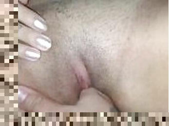 Gf was so horny she woke me up just to finger fuck my pink shaved pussy