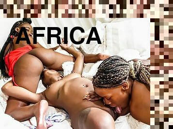 African Sex Trip - Cock-Hungry Black Babes Interracial Foursome Action