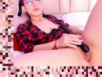 Horny redhead with glasses masturbates like a nympho on webcam show