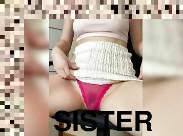 Stepsister tries on panties and skirts on tiktok stream at home alone