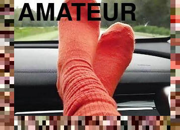 amatør, bil, fødder, fetish