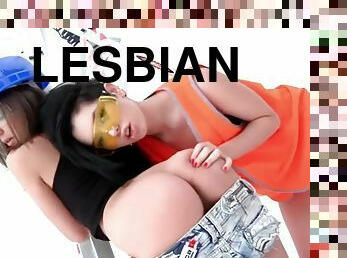 Lesbians rim creamy asses
