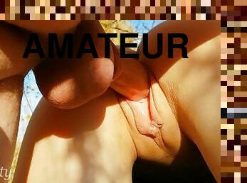 Real amateur risky public sex, cumshot outdoors!